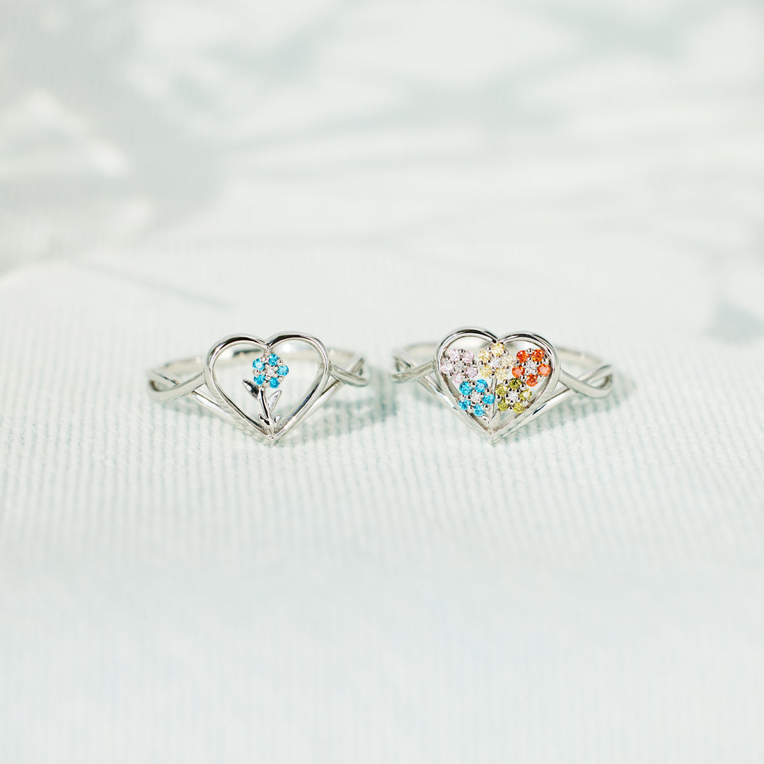 1-6 Birthstones Flower Heart Ring