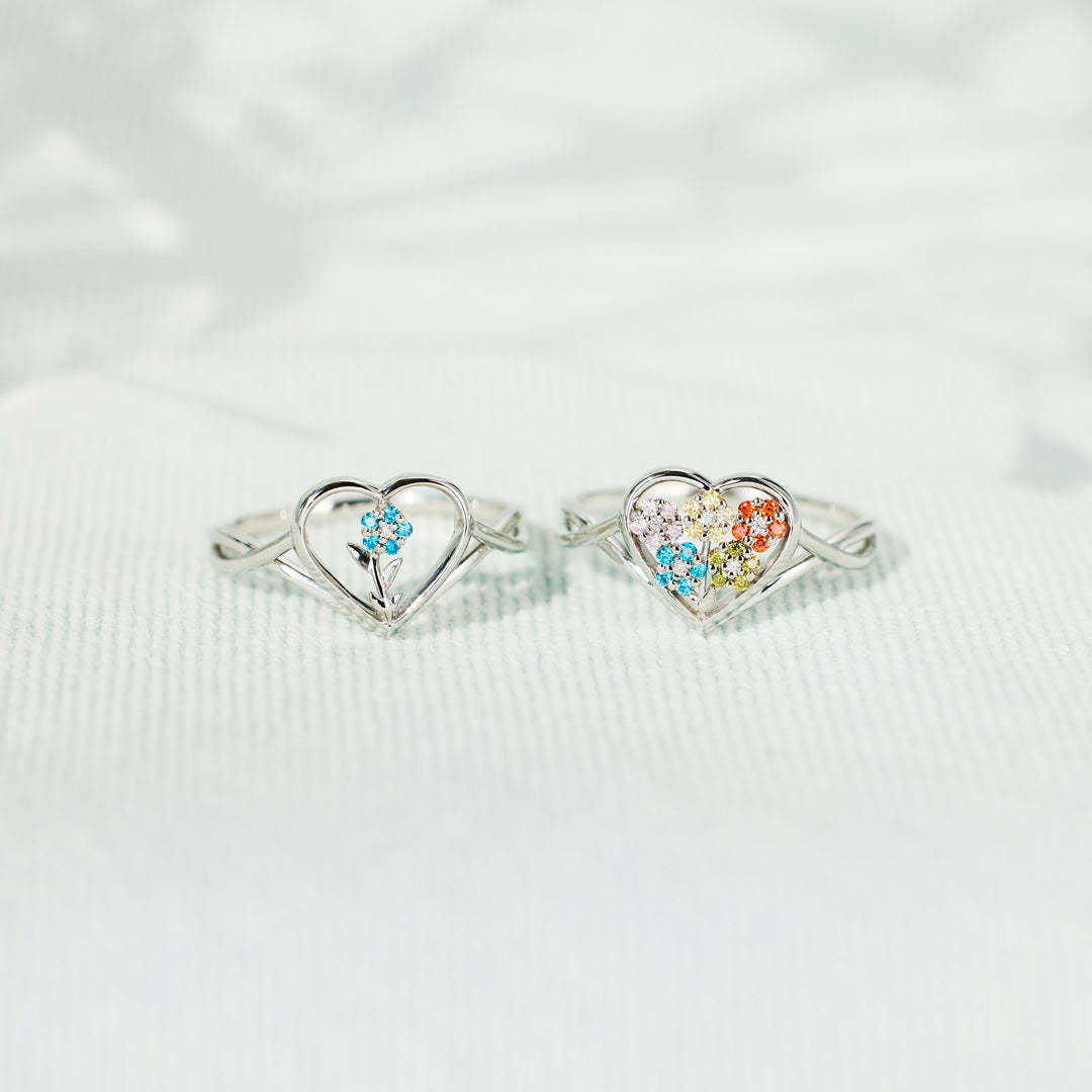 1-6 Birthstones Flower Heart Ring