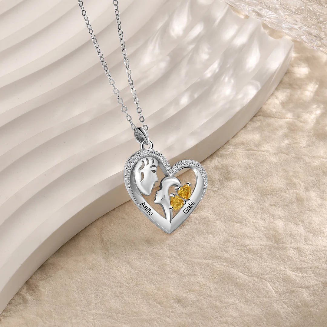 Mother's Day Gift Personalized Mother and Son Heart Necklace Custom 2 Birthstones Pendant Necklace Gift for Mom-Engravingift