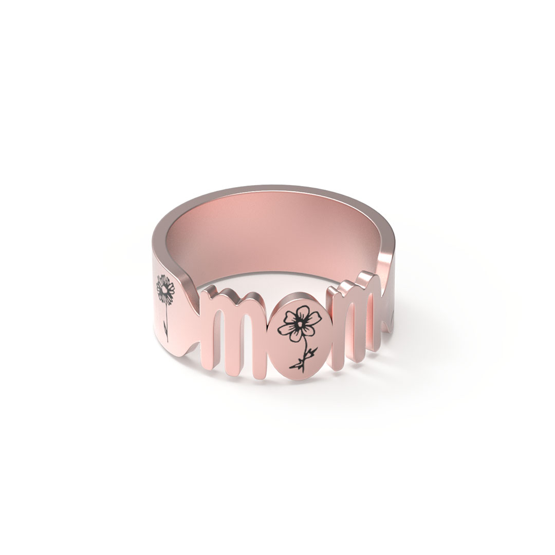Mom's Gift Birth Flower Customized Family Ring