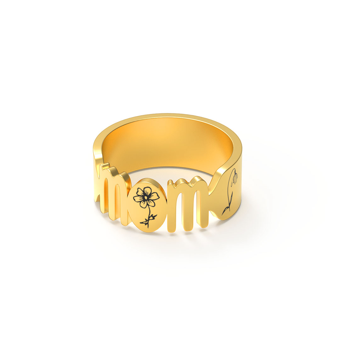Mom's Gift Birth Flower Customized Family Ring
