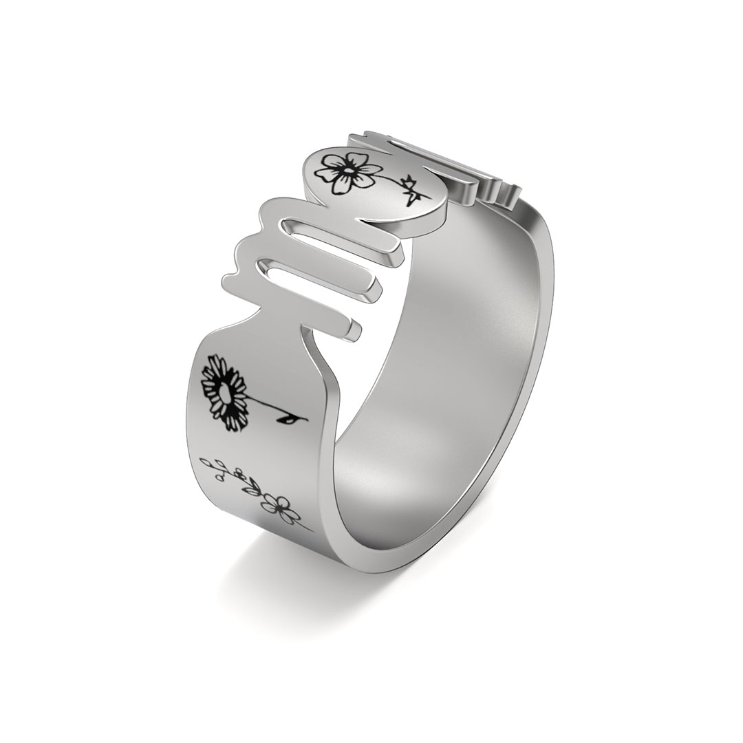 Mom's Gift Birth Flower Customized Family Ring