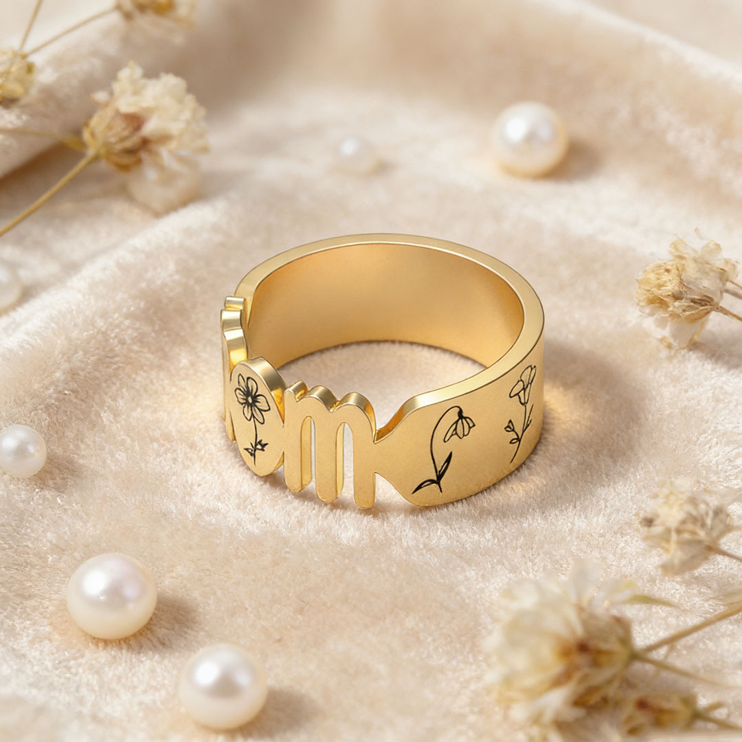Mom's Gift Birth Flower Customized Family Ring