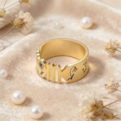 Mom's Gift Birth Flower Customized Family Ring
