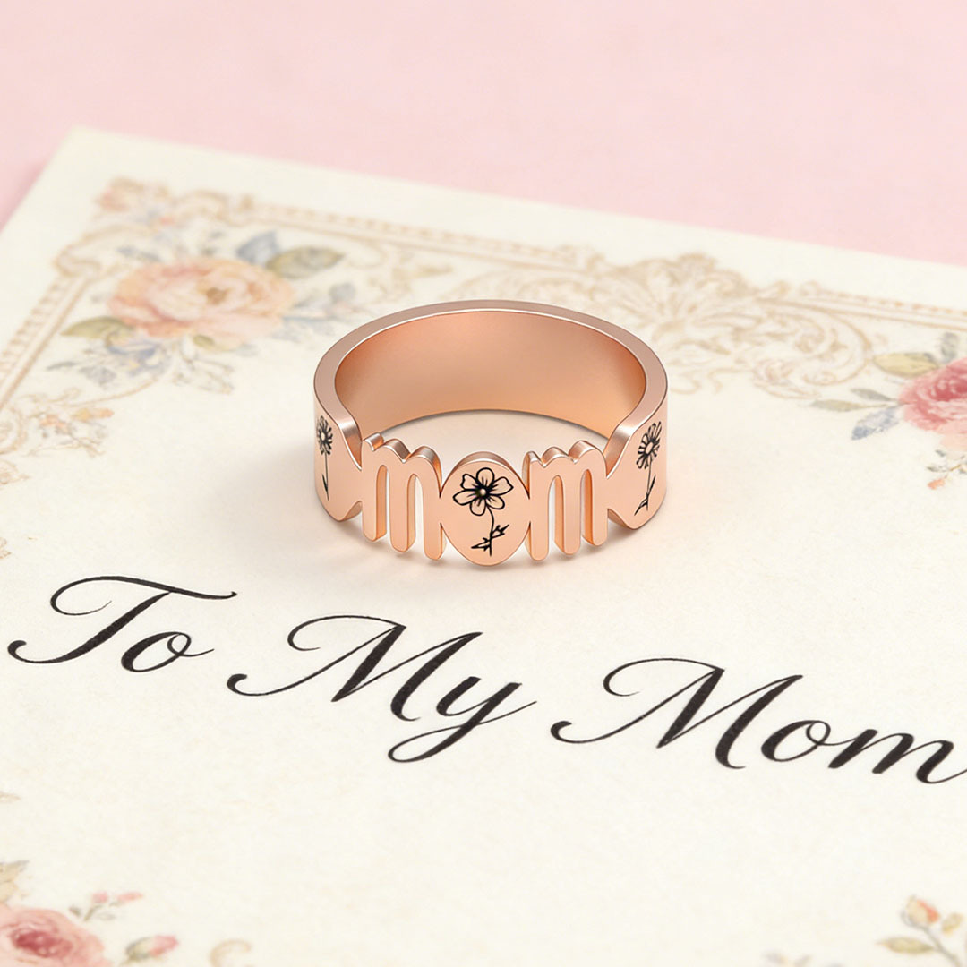 Mom's Gift Birth Flower Customized Family Ring