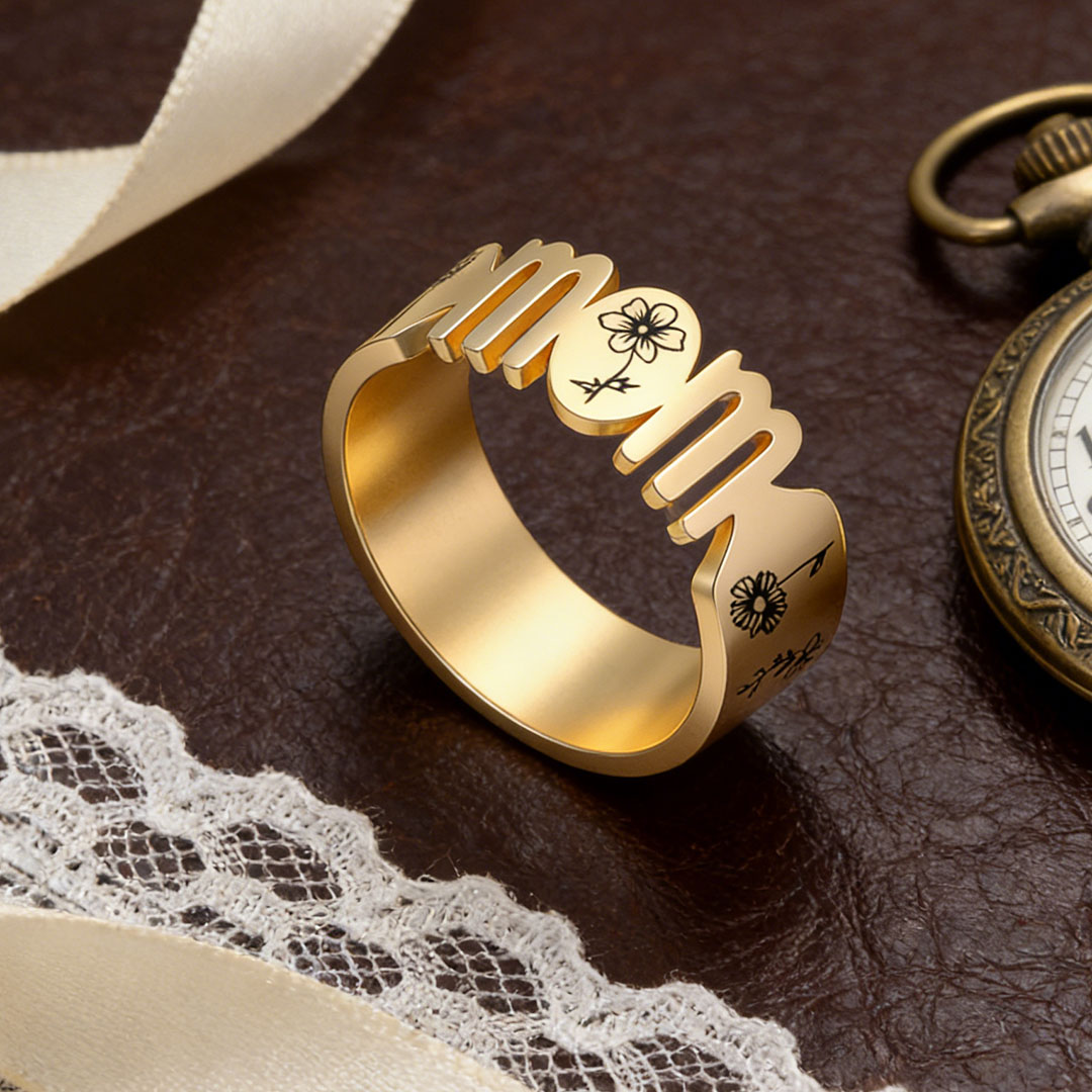 Mom's Gift Birth Flower Customized Family Ring