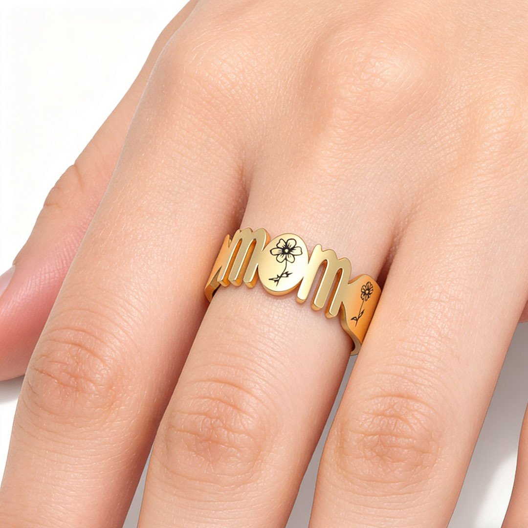 Mom's Gift Birth Flower Customized Family Ring