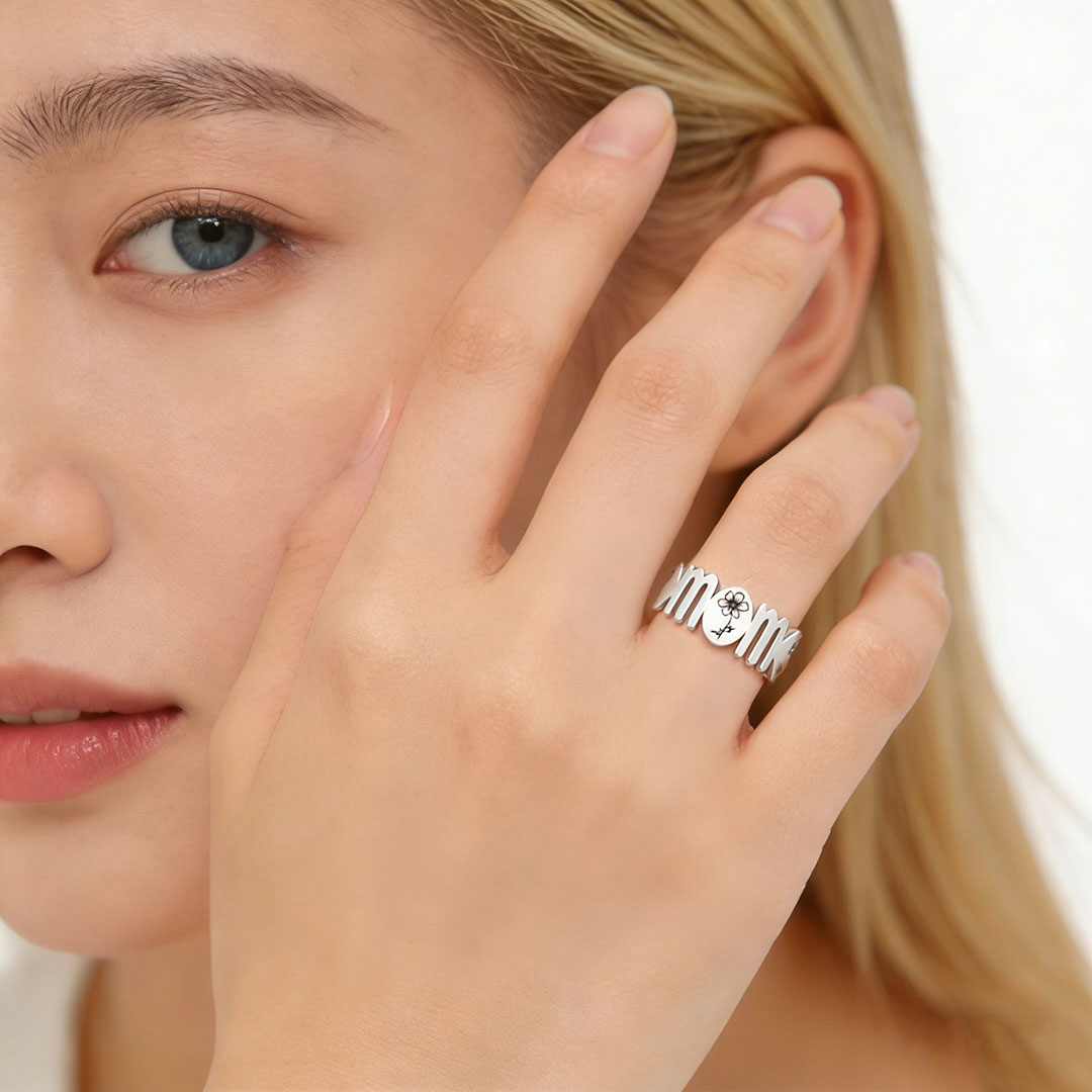 Mom's Gift Birth Flower Customized Family Ring