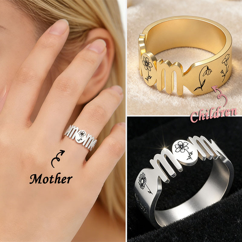 Mom's Gift Birth Flower Customized Family Ring