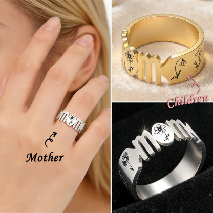 Mom's Gift Birth Flower Customized Family Ring