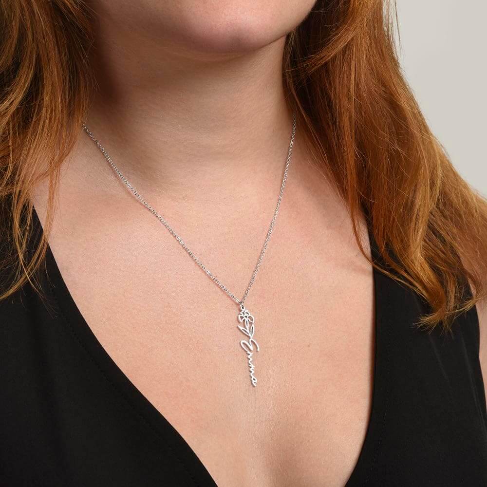 No Rain - No Flowers - Never Forget That I Love You | Birth Flower Name Necklace