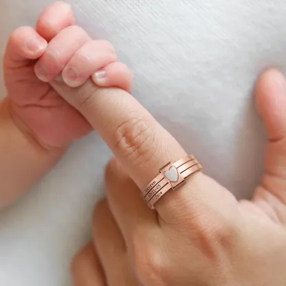 Personalized Sterling Silver Heart Women Stacking Rings with Engraved 2-7 Names Family Jewelry Mother's Day Birthday Gift for Mom Grandma