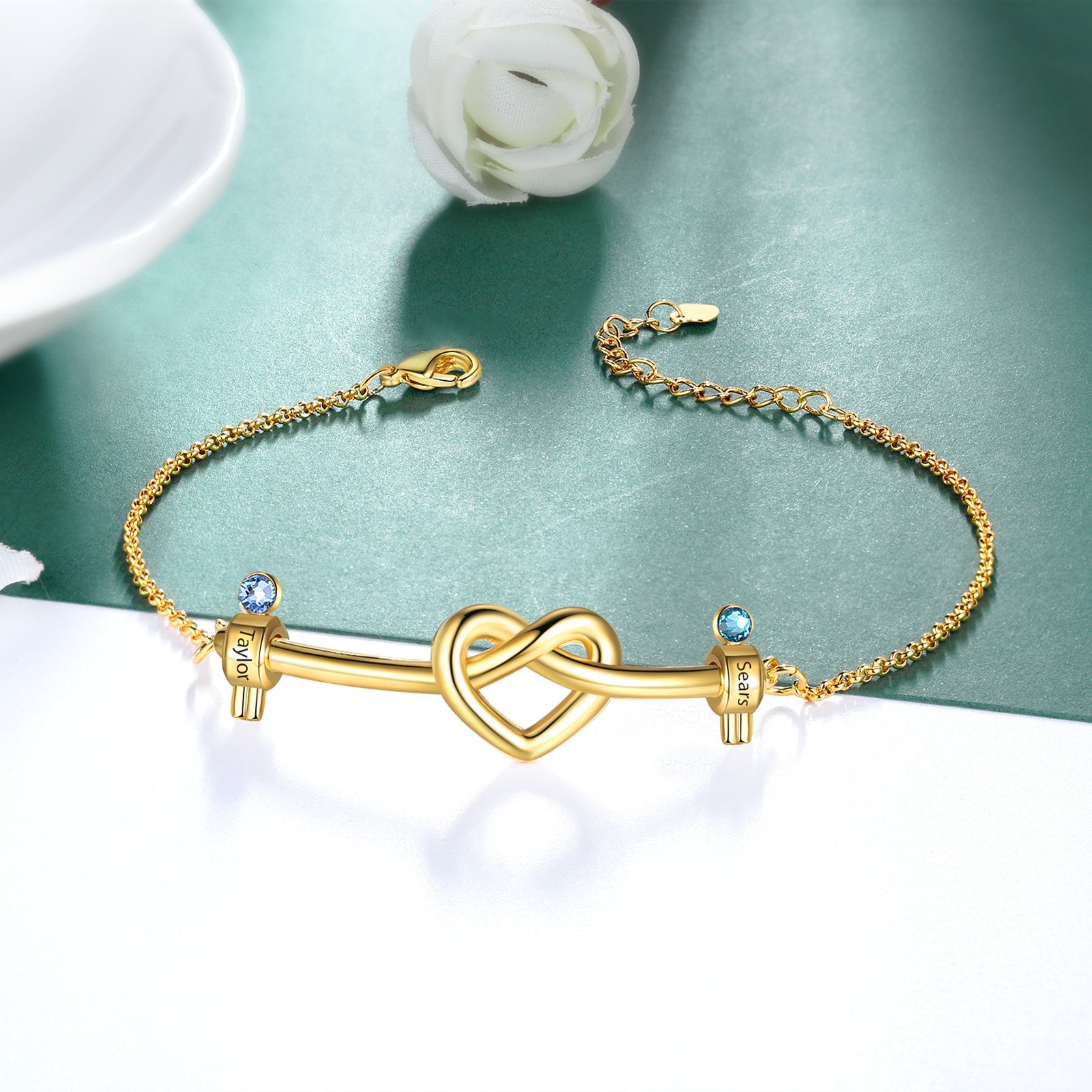 Mother's Day Personalized Heart Bracelet with 2 Birthstones Bead Bracelet for Her-Engravingift