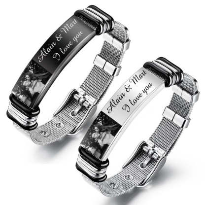 Christmas Gift Personalized Men Photo Bracelet Engraved ID Bar Bracelet