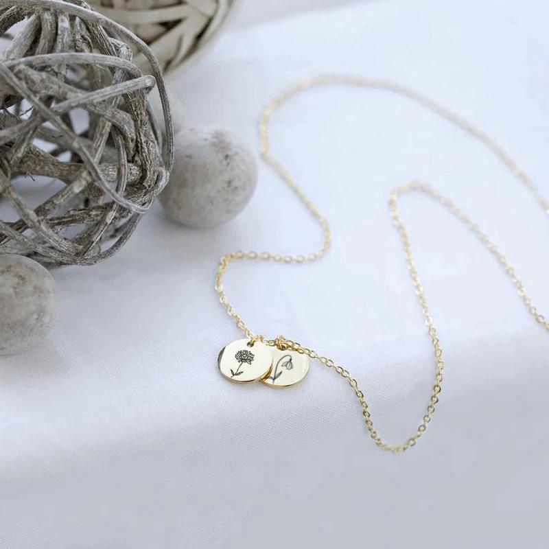 Personalized Birth Month Flower Necklace Gift for Mom Family Jewelry