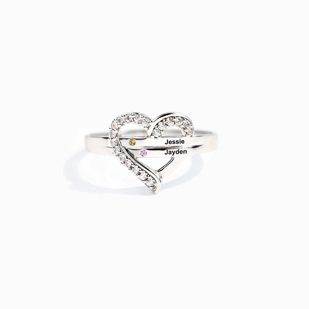 1-5 Names & Birthstones Heart Ring