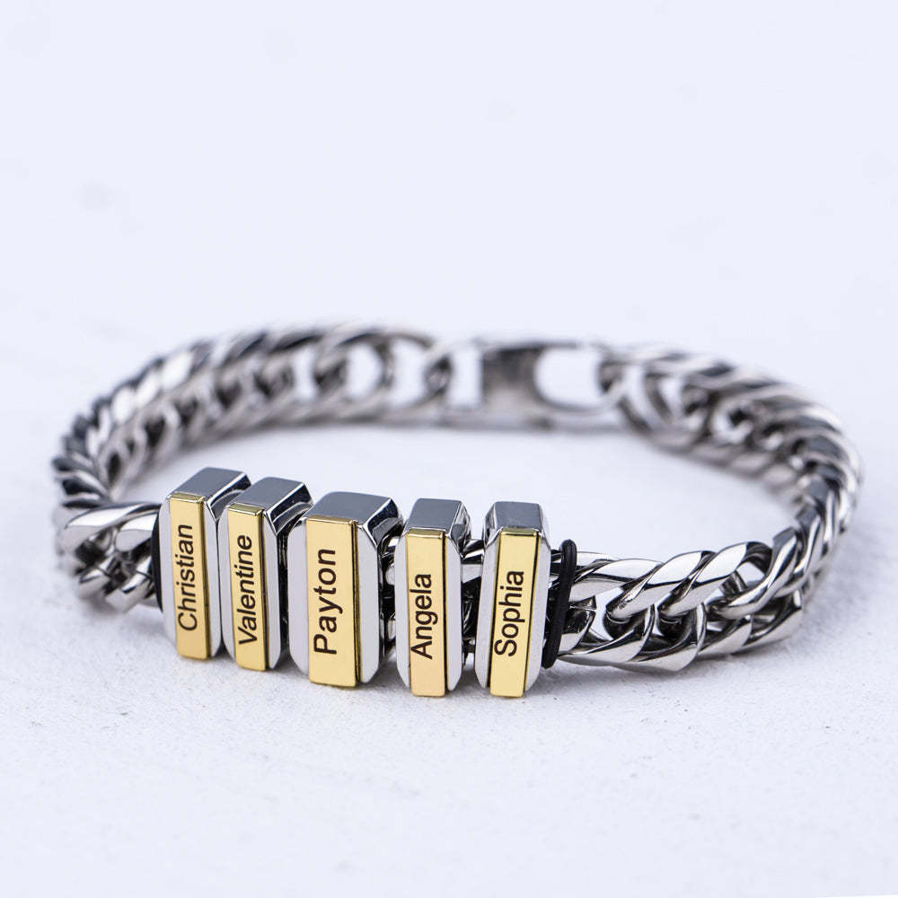 Men Cuban-chain Bracelet With Family Name Beads