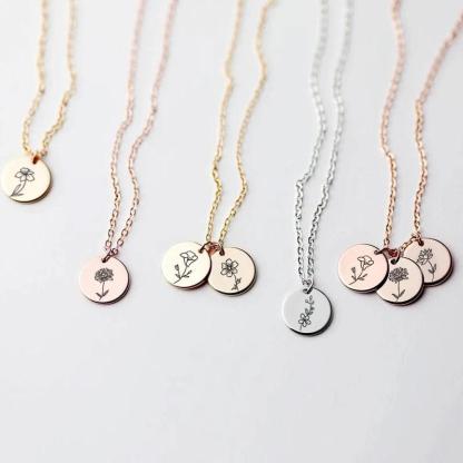 Personalized Birth Month Flower Necklace Gift for Mom Family Jewelry