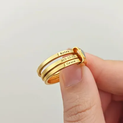 Personalized Sterling Silver Heart Women Stacking Rings with Engraved 2-7 Names Family Jewelry Mother's Day Birthday Gift for Mom Grandma