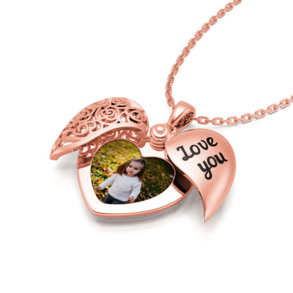 "Love You" Vintage Locket Heart Personalized Sterling Silver Photo Necklace