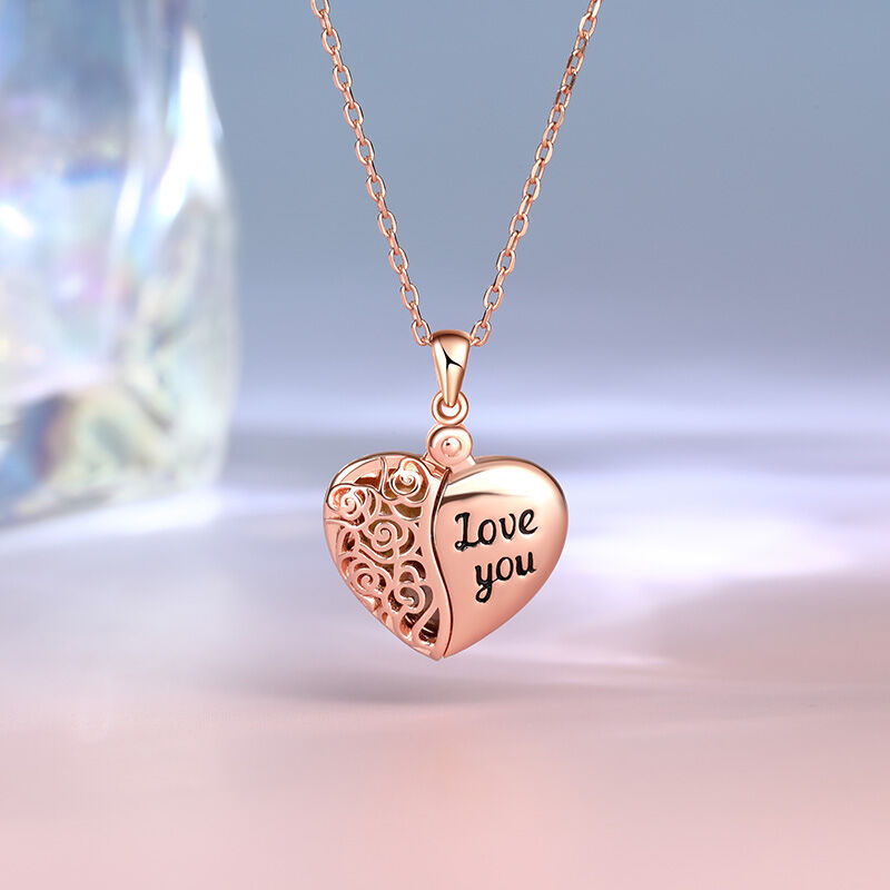 "Love You" Vintage Locket Heart Personalized Sterling Silver Photo Necklace