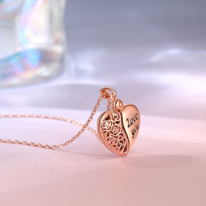 "Love You" Vintage Locket Heart Personalized Sterling Silver Photo Necklace