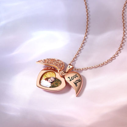 "Love You" Vintage Locket Heart Personalized Sterling Silver Photo Necklace