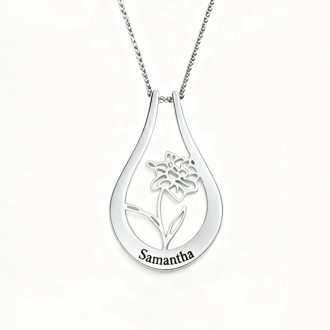 Mom's Gift Personalized Birth Flower Name Ring-Holder Necklace