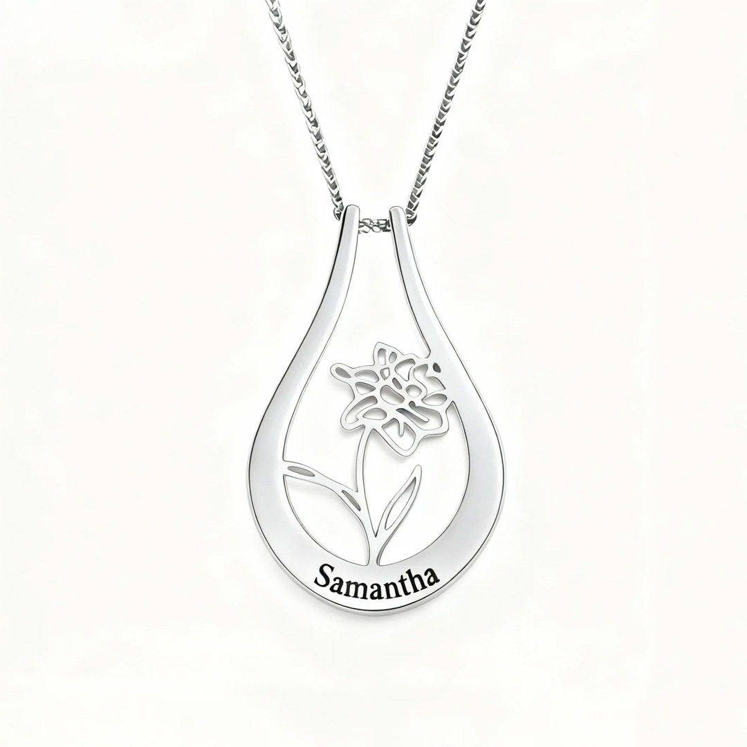 Mom's Gift Personalized Birth Flower Name Ring-Holder Necklace