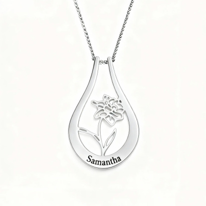 Mom's Gift Personalized Birth Flower Name Ring-Holder Necklace