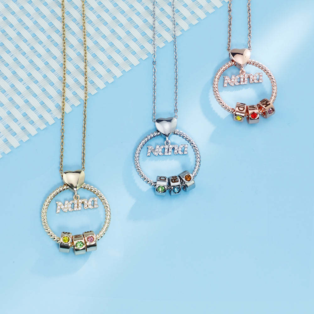 Personalized Circle Pendant with Custom Beads Birthstone Pendant Necklace