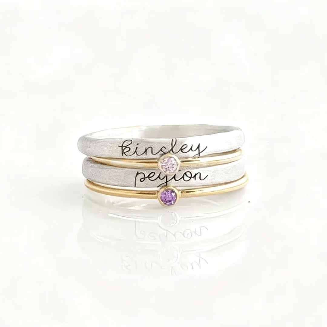 Mother's Gift Personalized Birthstone Name Ring set