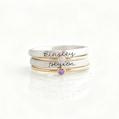 Mother's Gift Personalized Birthstone Name Ring set
