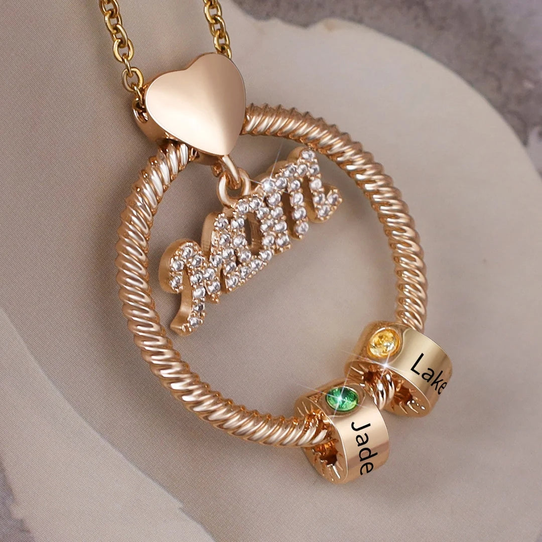 Personalized Circle Pendant with Custom Beads Birthstone Pendant Necklace