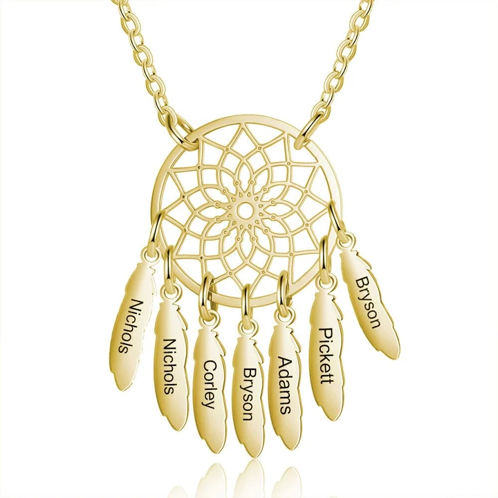 Dream Catcher Necklace Personalized 2-10 Names Mom`s Gift