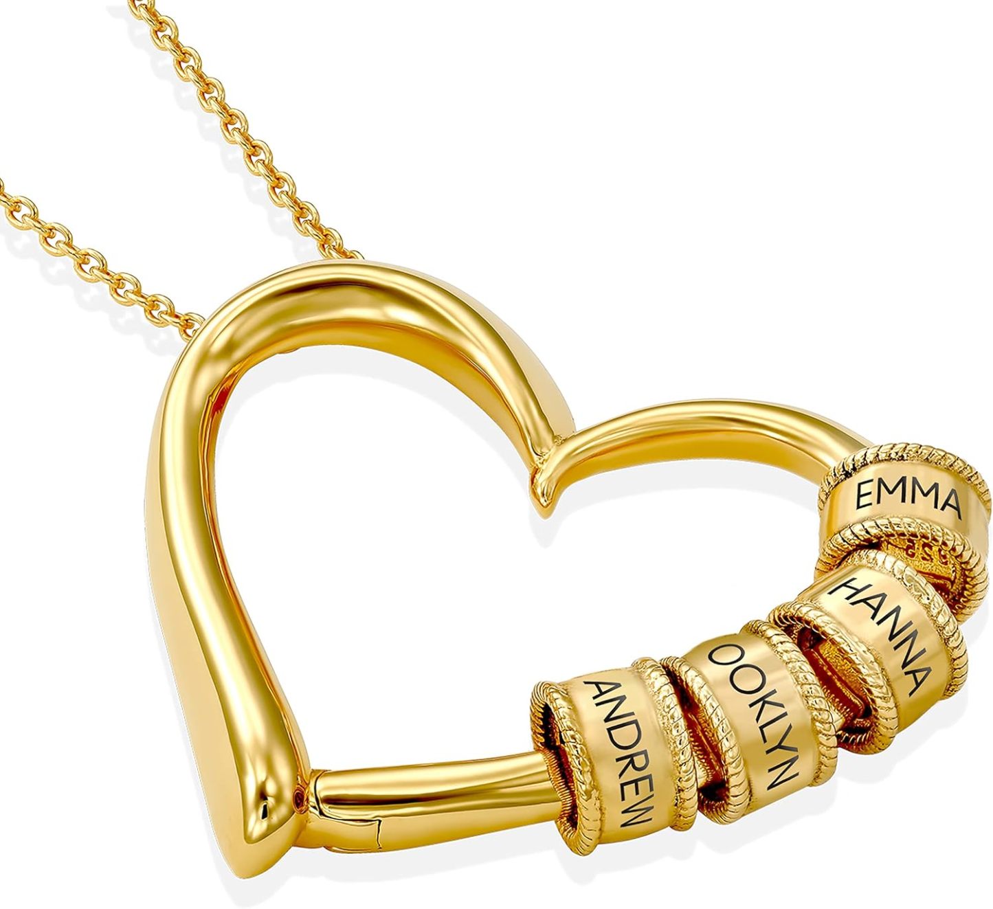 Love Heart Pendant Necklace With Custom Name Beads