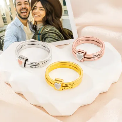 Personalized Sterling Silver Heart Women Stacking Rings with Engraved 2-7 Names Family Jewelry Mother's Day Birthday Gift for Mom Grandma