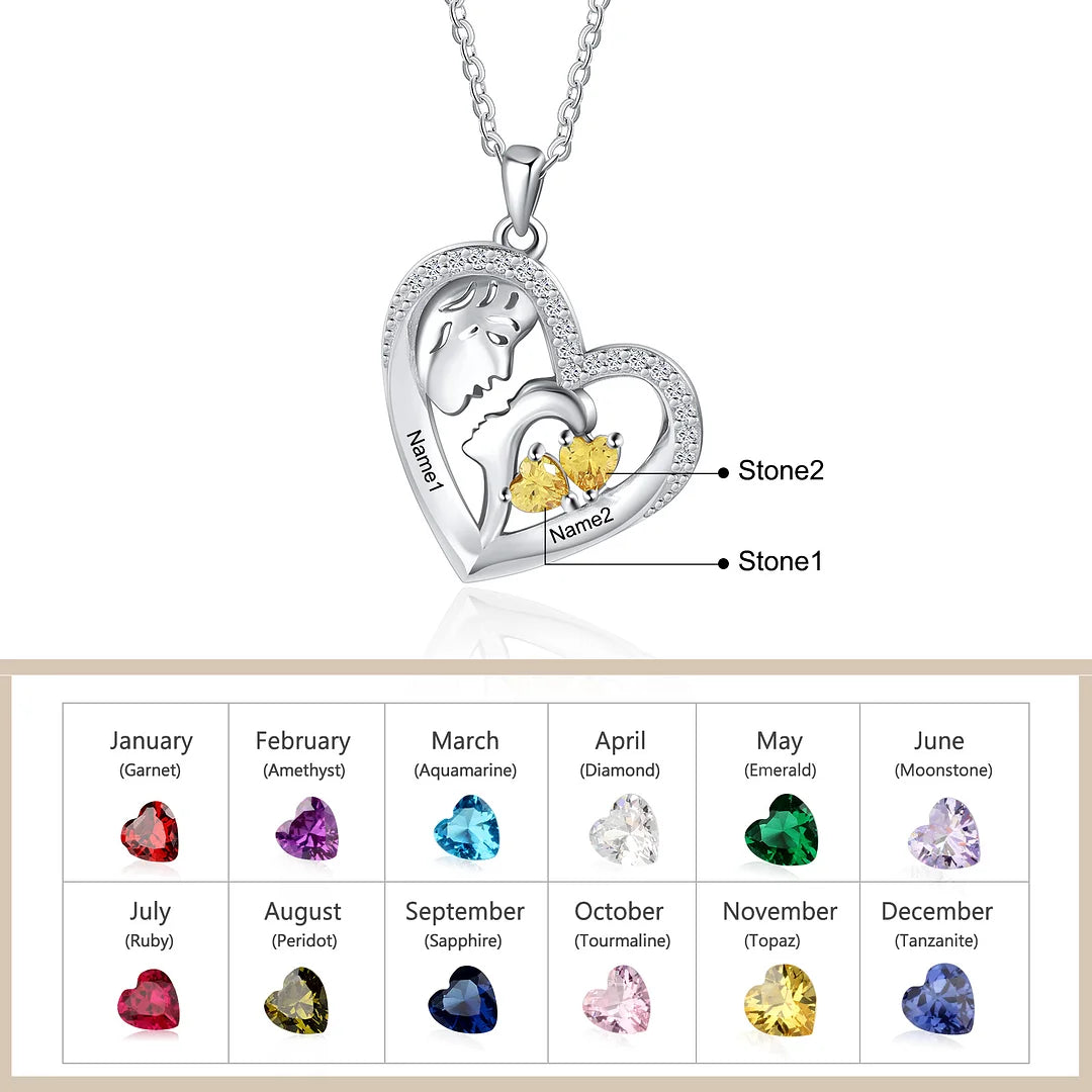 Mother's Day Gift Personalized Mother and Son Heart Necklace Custom 2 Birthstones Pendant Necklace Gift for Mom-Engravingift