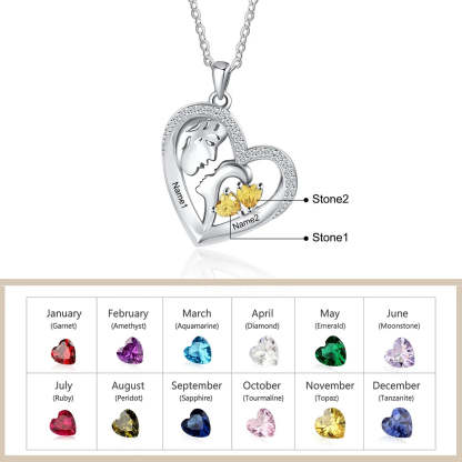 Mother's Day Gift Personalized Mother and Son Heart Necklace Custom 2 Birthstones Pendant Necklace Gift for Mom-Engravingift