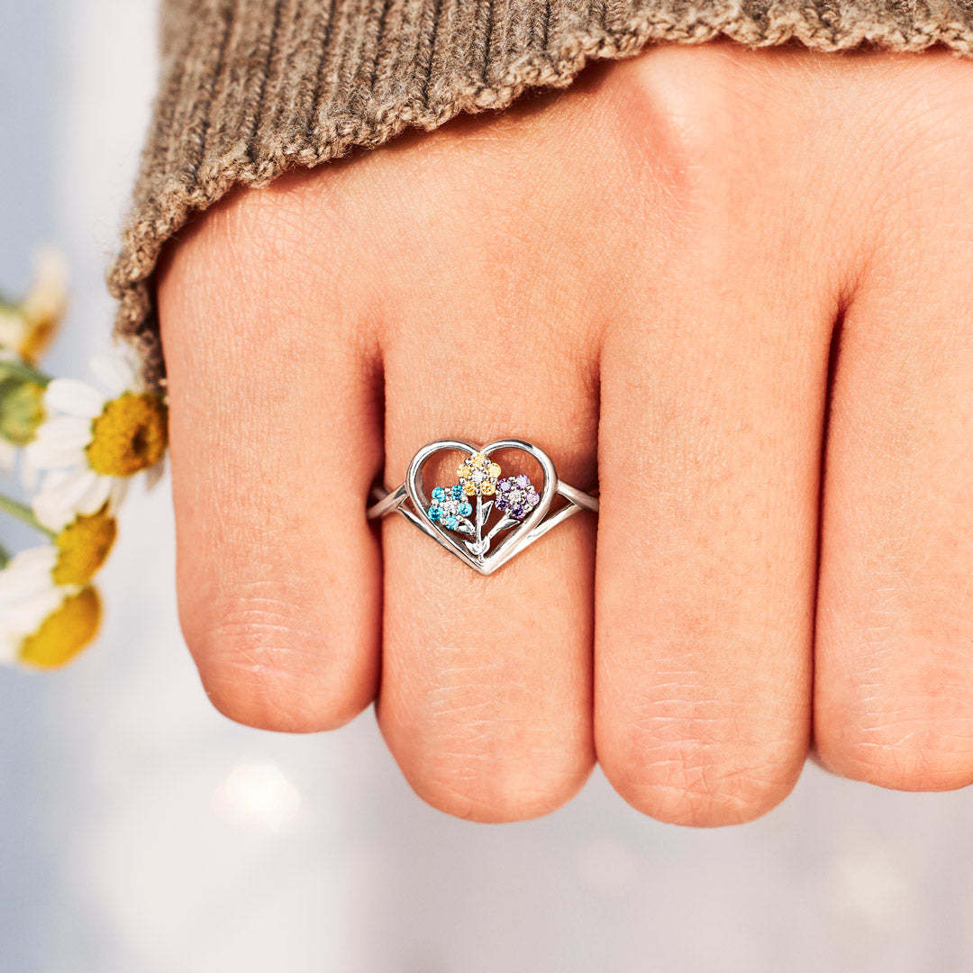 1-6 Birthstones Flower Heart Ring