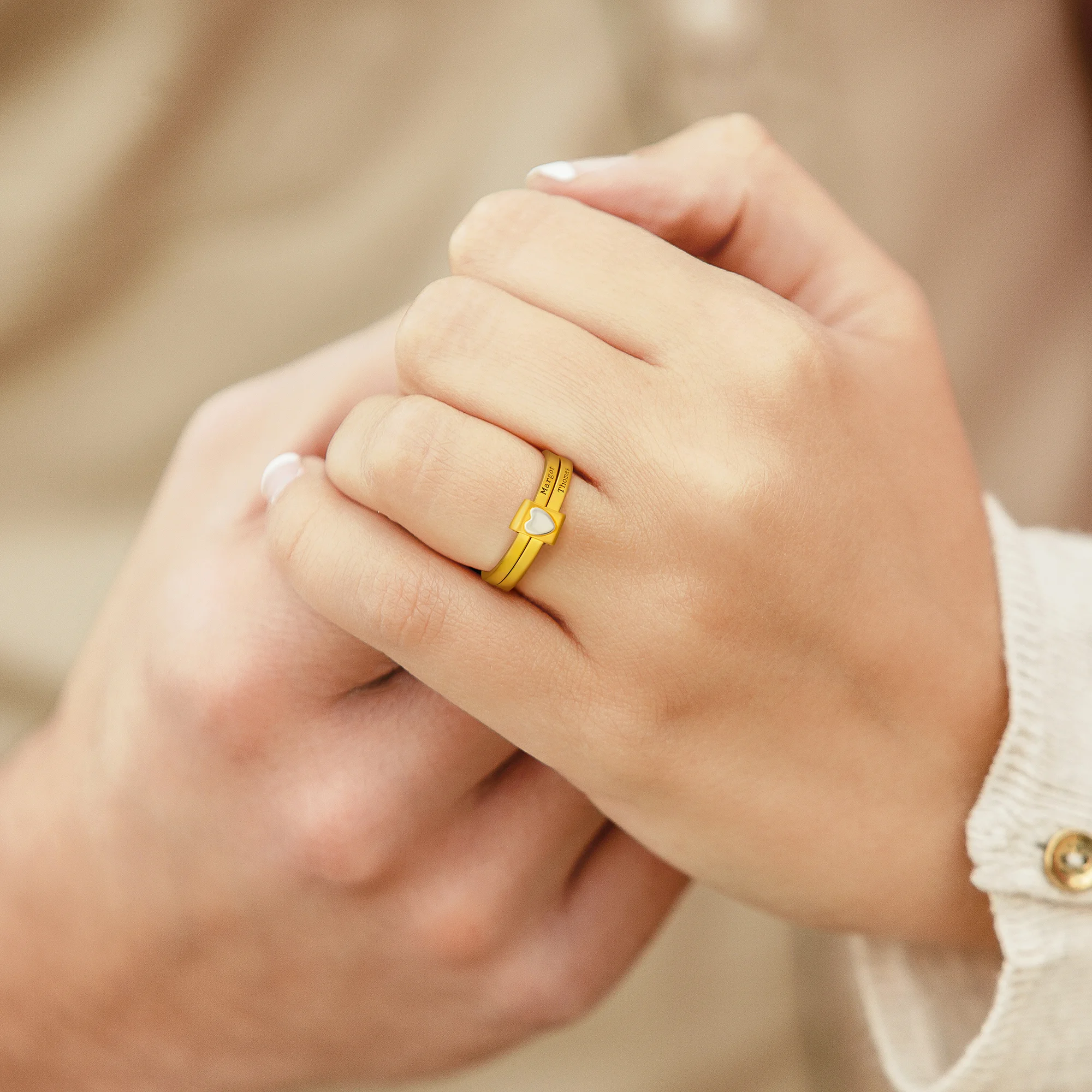 Personalized Sterling Silver Heart Women Stacking Rings with Engraved 2-7 Names Family Jewelry Mother's Day Birthday Gift for Mom Grandma