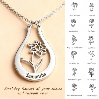 A Mother's Set - 2 in 1 Personalized Birth Flower Ring Holder Name Necklace
