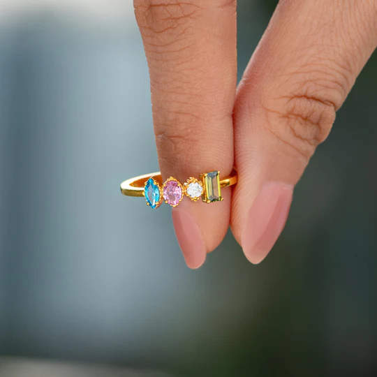 New Arrival Personalized Birthstone Mom's Gift Hand-hammered Ring