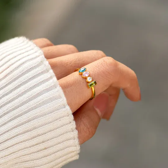 New Arrival Personalized Birthstone Mom's Gift Hand-hammered Ring