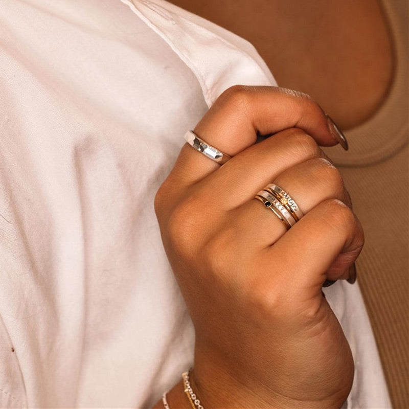925 Sterling Silver Personalized Name Ring 4 in 1 Birthstone Anniversary Gift