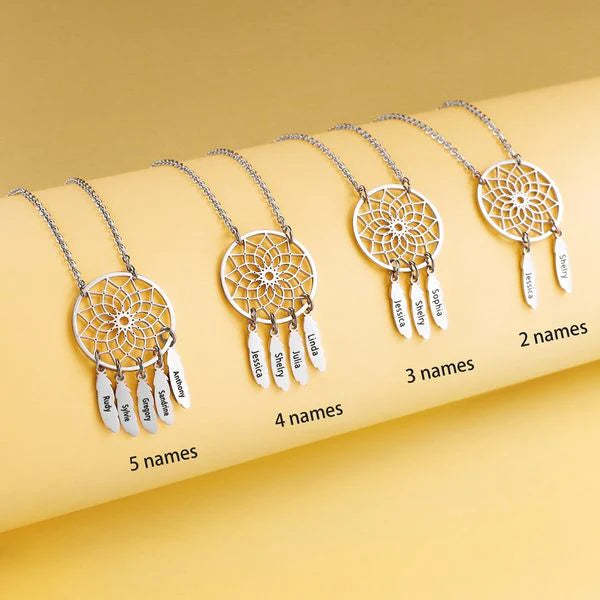 Dream Catcher Necklace Personalized 2-10 Names Mom`s Gift