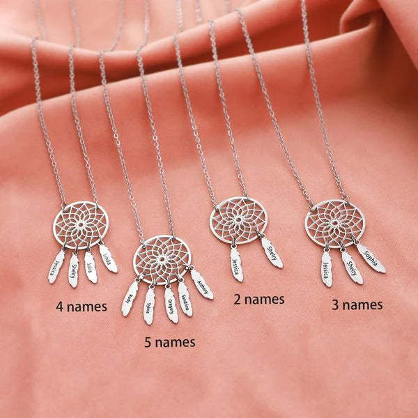 Dream Catcher Necklace Personalized 2-10 Names Mom`s Gift