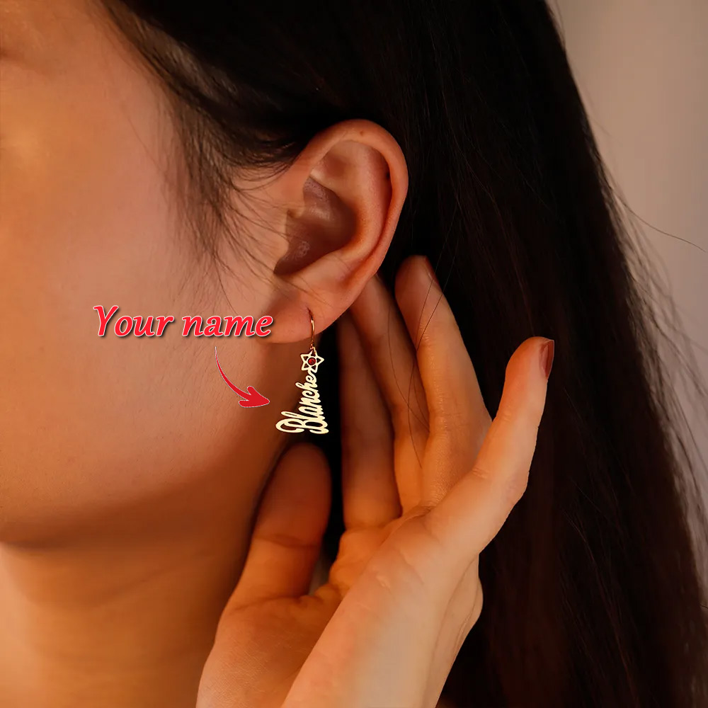 Christmas tree name earrings