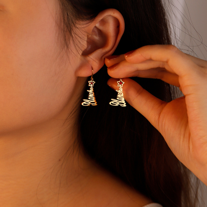 Christmas tree name earrings