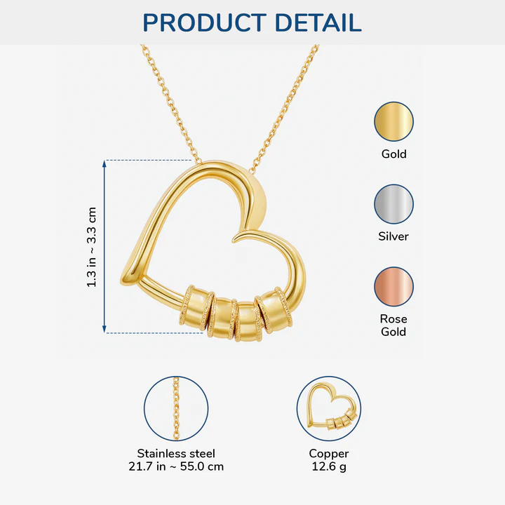 Love Heart Pendant Necklace With Custom Name Beads